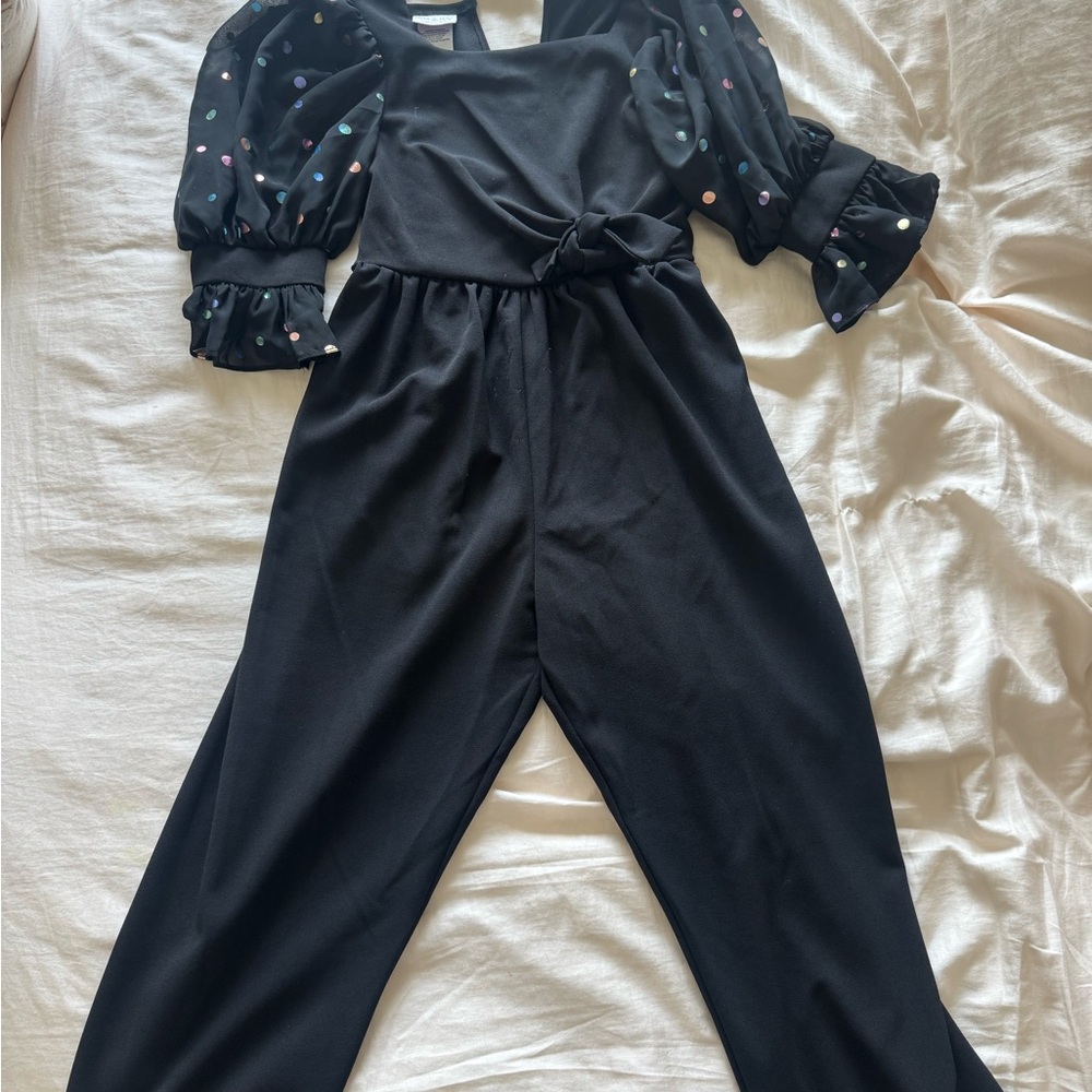 Nordstrom Black Jumpsuit with Colorful Polka Dot Sleeves